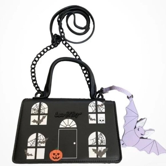Betsey Johnson Kitsch Haunted House Crossbody Bag Bat Charm Black Halloween NWT - Picture 1 of 11
